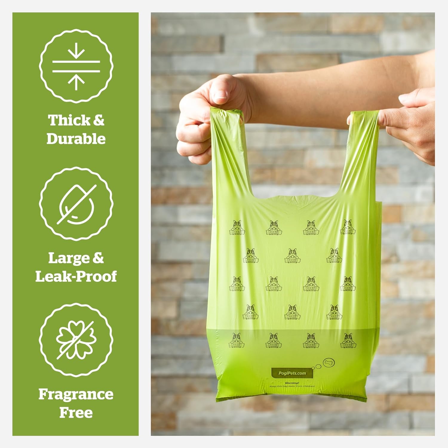 Pogi's Extra-Thick, Leak-Proof Dog Waste Bags with Handles – Unscented, Large, 900 Count