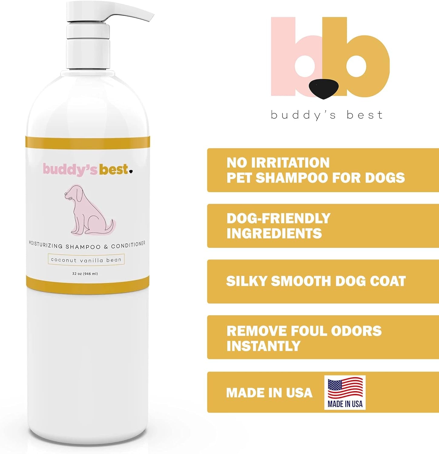 Oatmeal Dog Shampoo and Conditioner for Sensitive Skin - Moisturizing Puppy Wash with Coconut Vanilla Bean Scent, 32 Oz
