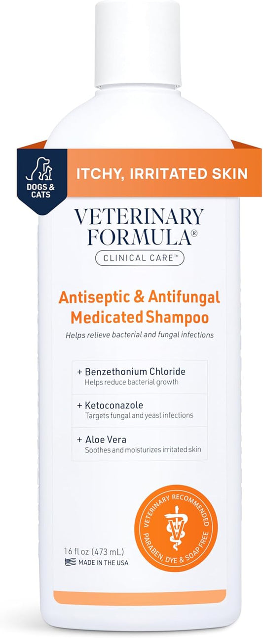 Clinical Care Antiseptic and Antifungal Medicated Shampoo for Dogs and Cats, 16 Fl Oz – Soothes Scaly, Oily, Red Skin – Paraben, Dye, and Soap-Free (Single Pack)