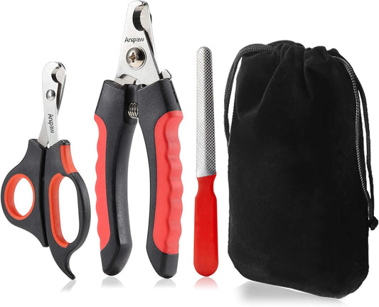 Professional Dog Nail Clipper and Trimmer Set with Stainless Steel Blades, Non-Slip Handles, Safety Guard, Ideal for All Pet Sizes, Includes Free Nail File