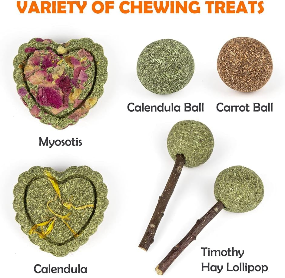 Natural Timothy Hay Chew Toys for Rabbits, Guinea Pigs, Hamsters, Chinchillas, and Rats - Handmade Apple Wood Sticks for Dental Health and Treats