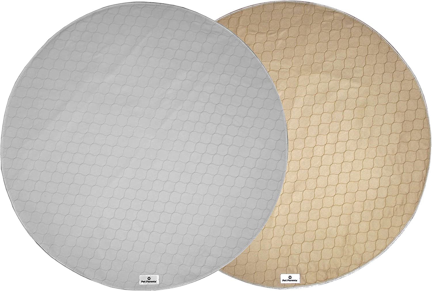 ® Pawtect® Washable Dog Pee Pads (2-Pack) - Premium Waterproof and Reusable Whelping Pads, Modern Design (Tan/Grey, 48" Round)