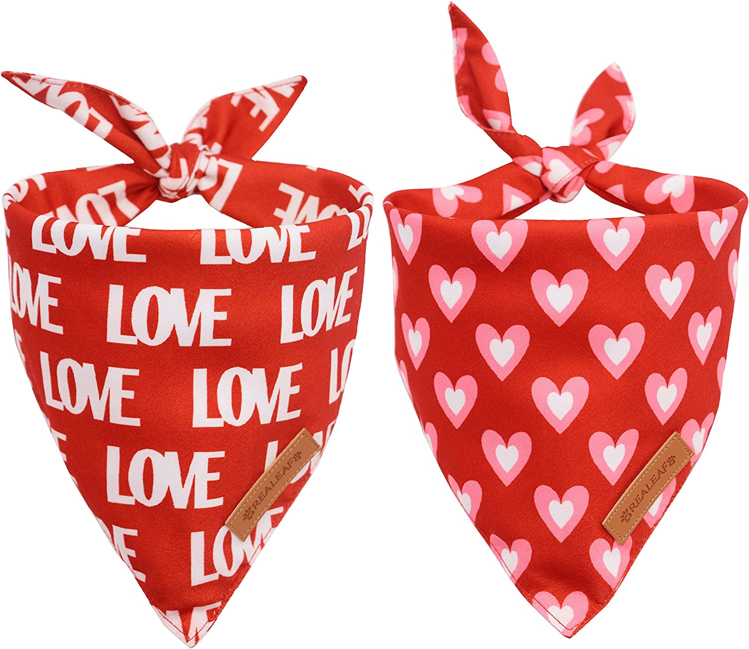 Love Dog Bandanas - 2 Pack Reversible Triangle Scarves for Medium and Large Dogs, Ideal for Mother's Day and Valentine's Day, Made with Premium Durable Fabric