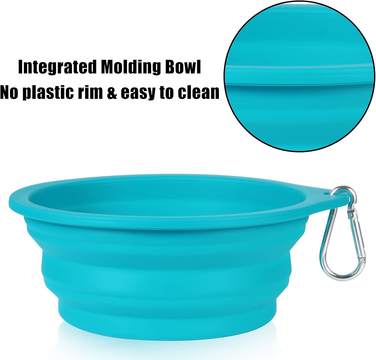 2-Pack Collapsible Dog Bowls, Integrated Molding Travel Bowls without Plastic Rim for Outdoor Use, 600ml (Light Blue + Light Green)