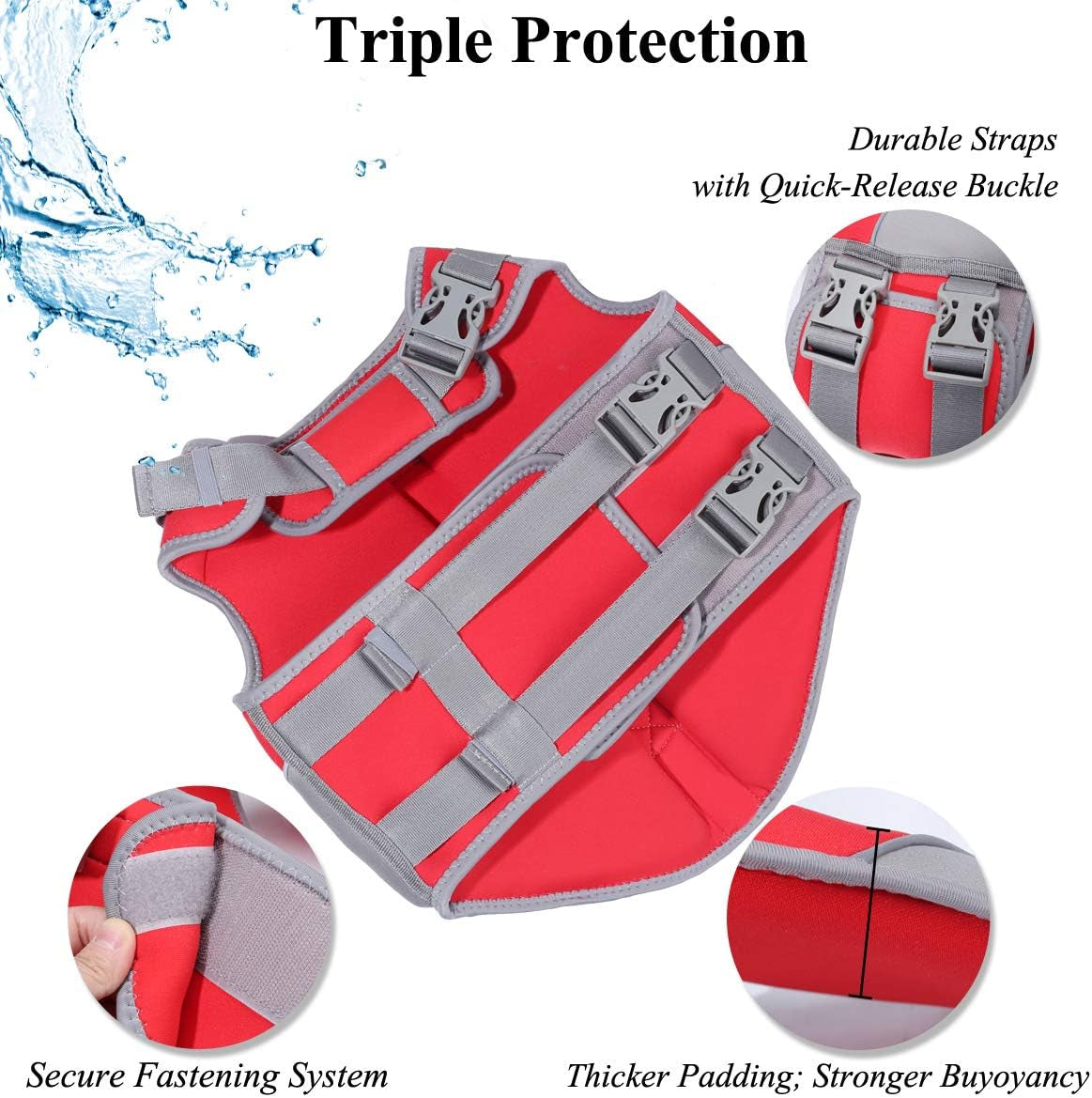 Lightweight Neoprene Dog Life Vest for Swimming and Boating, Buoyant Dog Life Jacket with Handle, Medium, Red