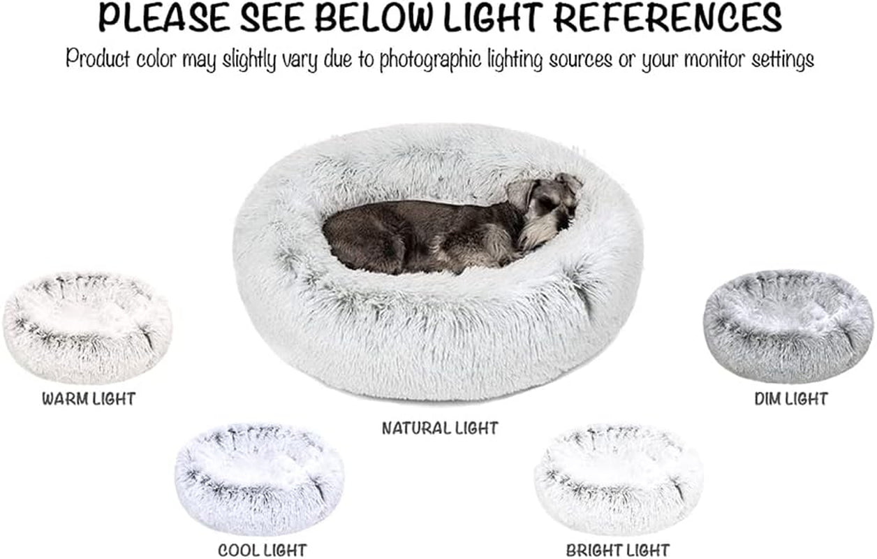 Large Dog Faux Fur Calming Sofa Bed - Soft & Plush Anti-Anxiety Pet Couch, Machine Washable with Non-Slip Bottom, 36"x36"x8", Ivory