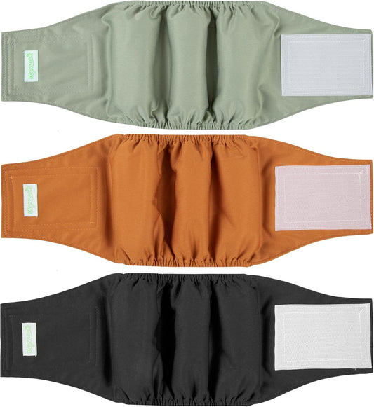 Reusable Male Dog Diapers - Set of 3 Washable Belly Wraps (Small - 11" to 14" Waist)