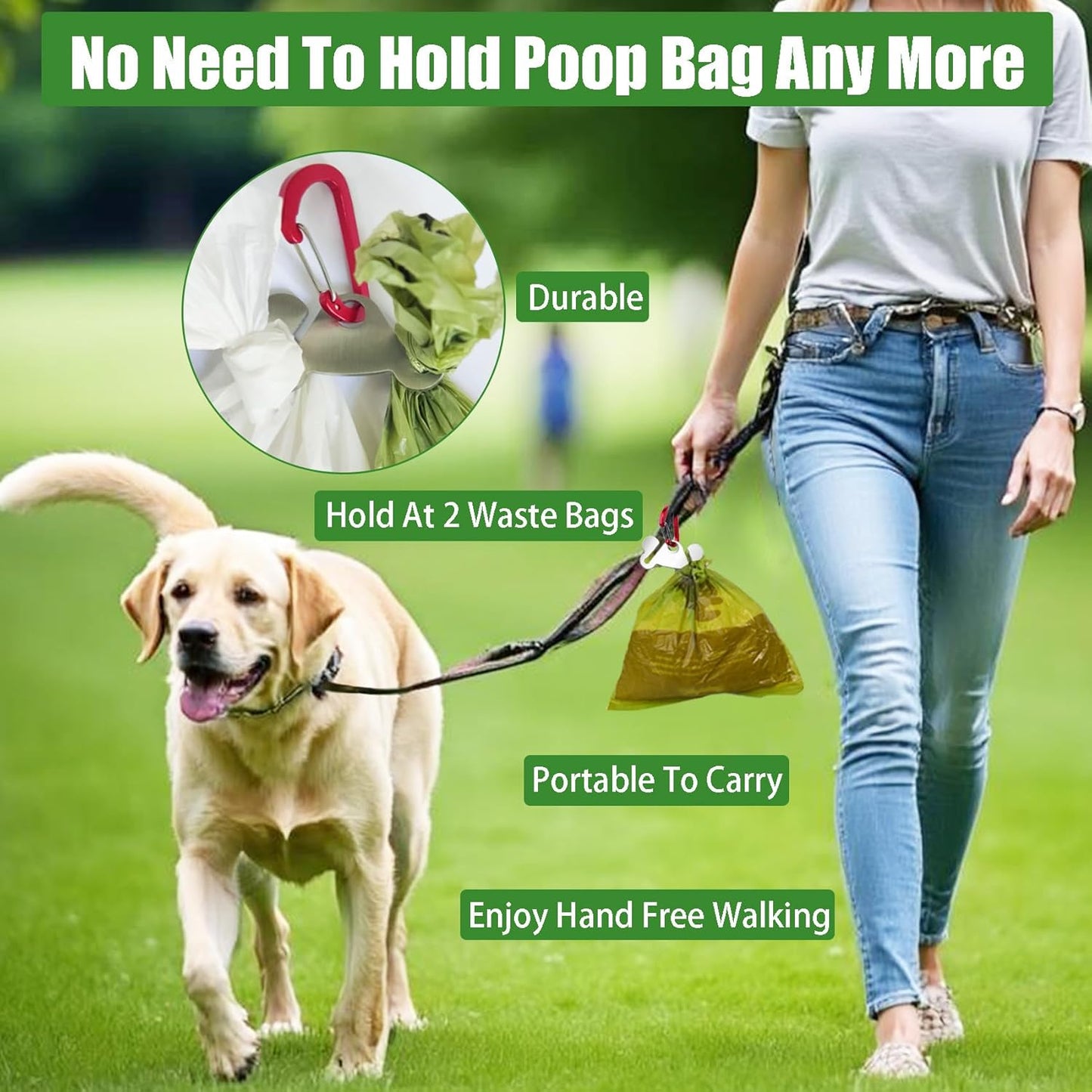 2-Pack Dog Waste Bag Holder and Carrier, Hands-Free Poop Bag Organizer