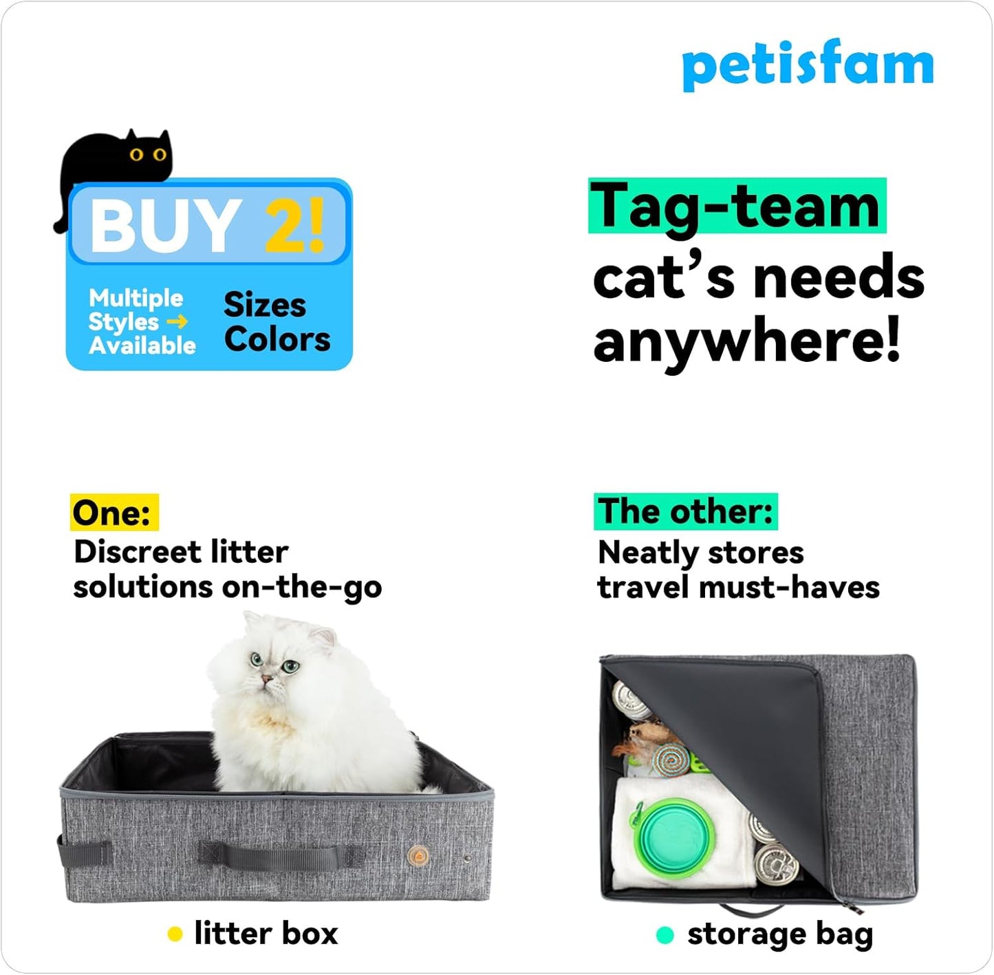 Portable Cat Travel Litter Box with Zipped Lid for Odor Control and Leak Prevention - Convenient for Car, Hotel, and Airplane Use (Large, Grey)