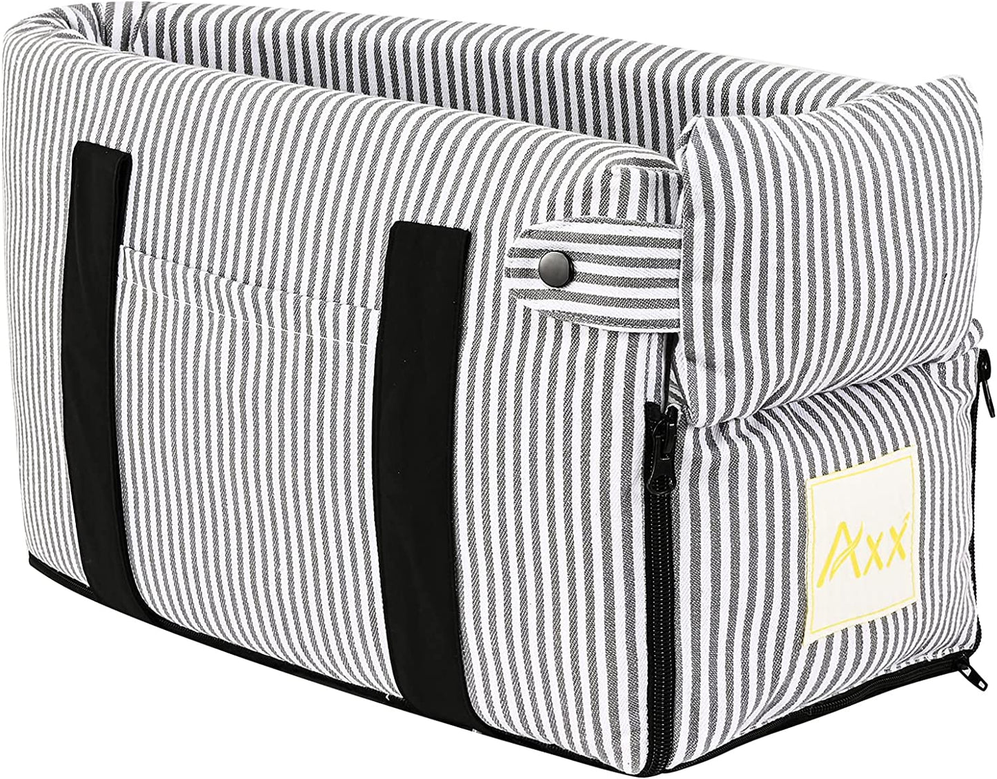 Pet Car Seat for Small to Medium Dogs and Cats - Booster Bed with Storage Pocket, Safety Leash, and Removable Washable Cover (Stripe)