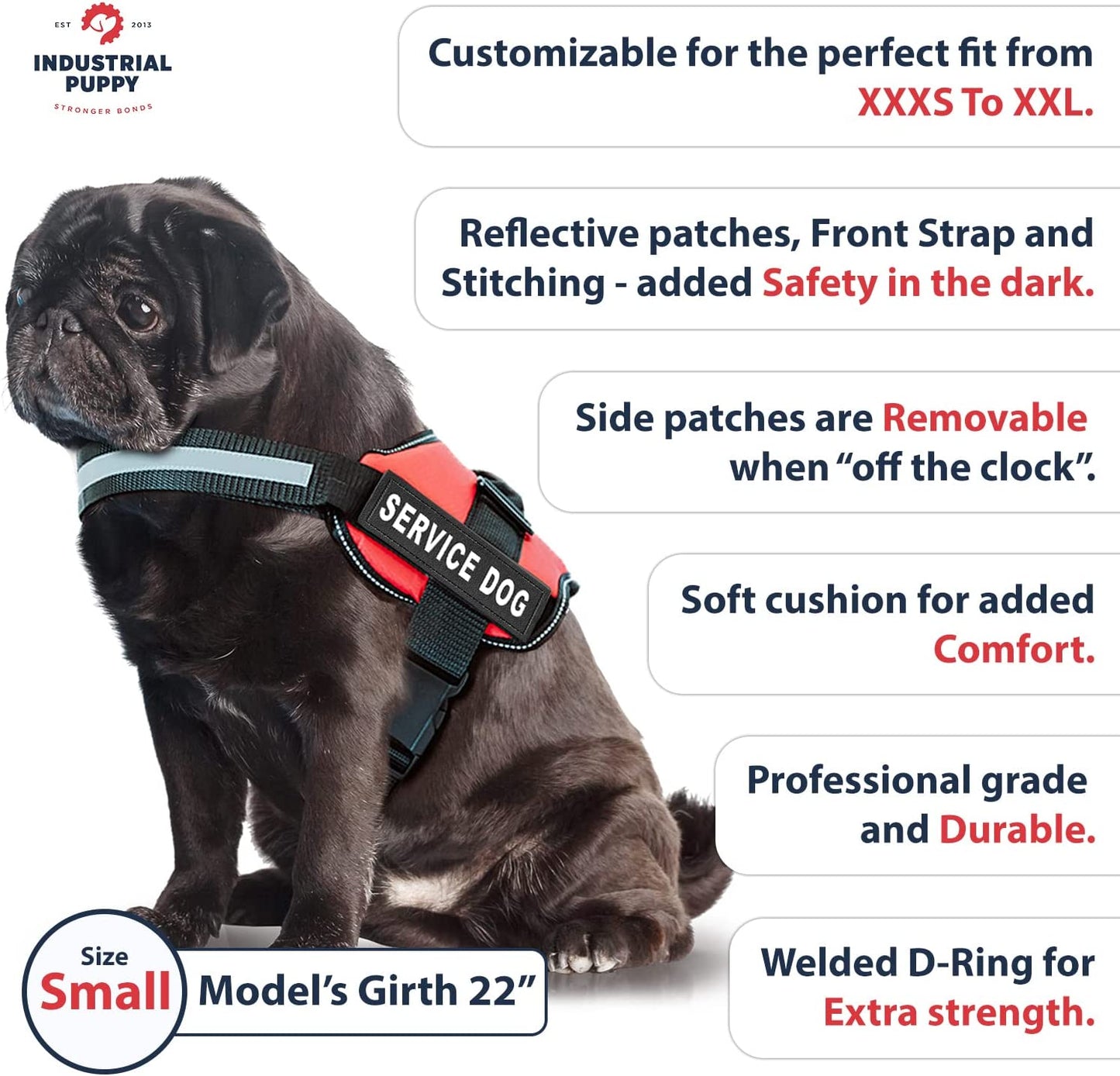 Professional Service Dog Vest and Leash Set - Adjustable Harnesses (XXS to XXL) with Reflective Patch and Breathable Mesh Design (Red, Small)