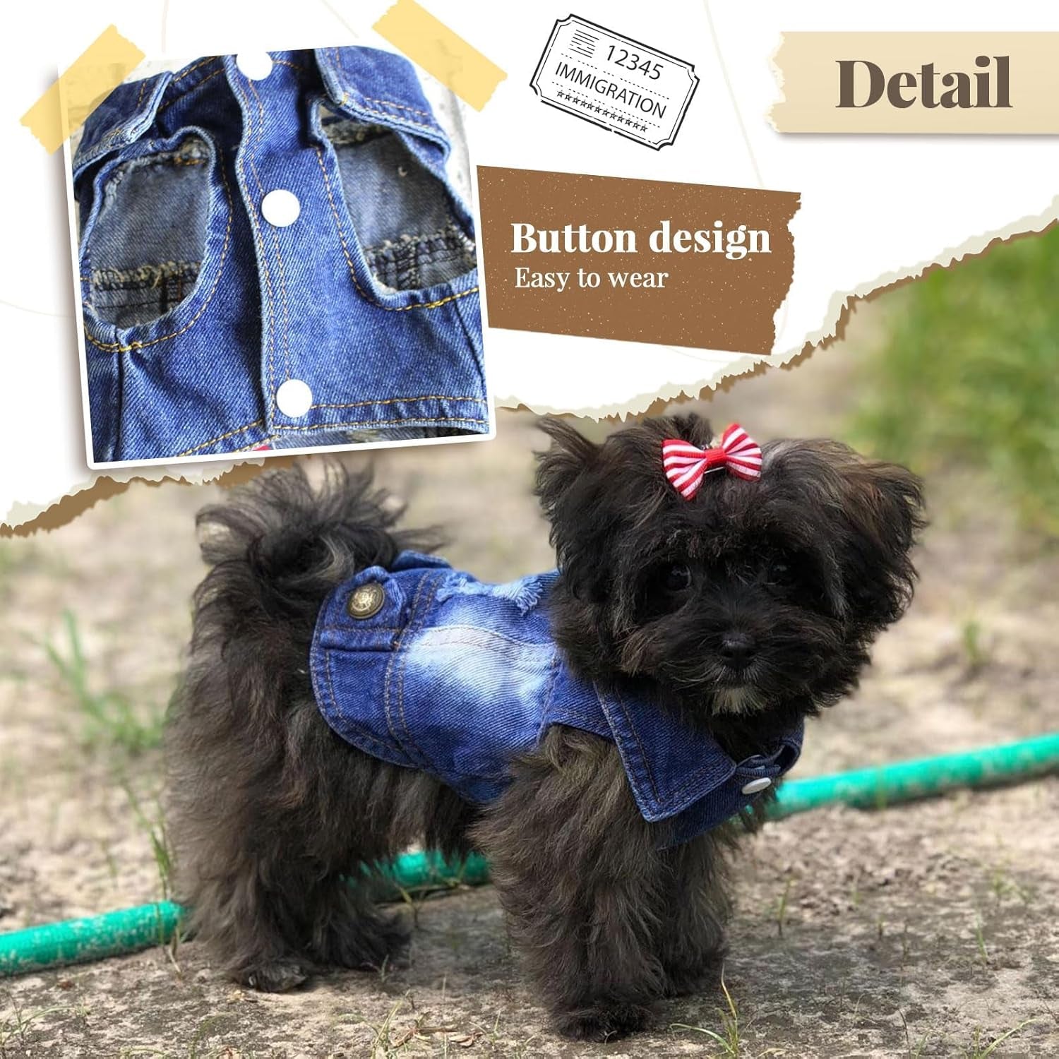 Denim Jean Jacket for Small Dogs and Cats - Stylish Pet Vest for French Bulldogs and Other Breeds (Blue, XS - Suggested Weight 2-4 lbs)