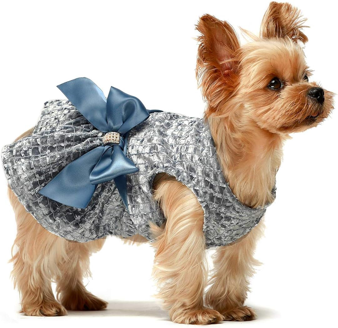 Embroidered Dog Dress - Elegant Puppy Prom Gown and Cat Birthday Party Attire in Blue, Medium Size