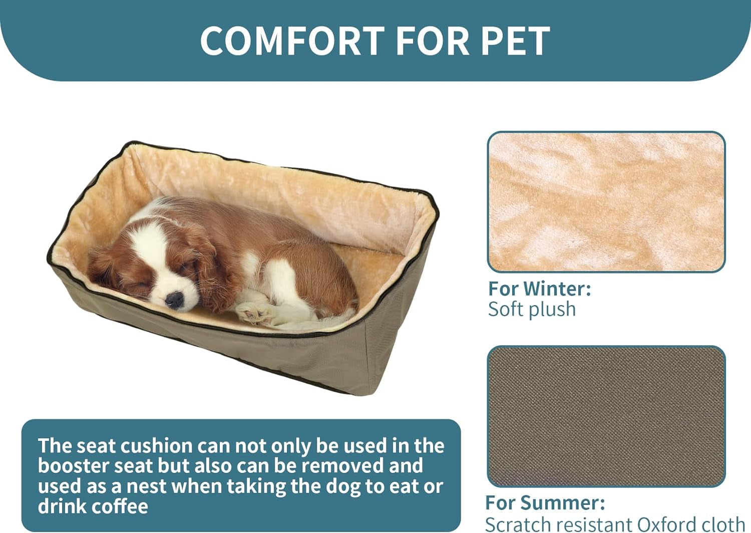 Large Dog Booster Seat for Two Small Dogs or One Medium Dog up to 45 lbs, Featuring Two Spacious Pockets for Cars, Trucks, and SUVs (Dark Brown)