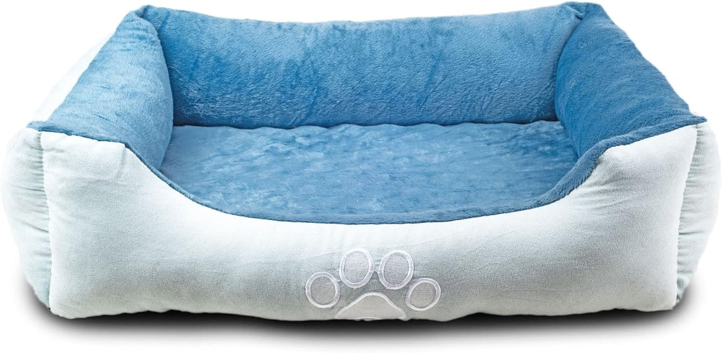 Orthopedic Rectangle Bolster Pet Bed, Medium 25x21 Inches, Blue with Orthopedic Insert by