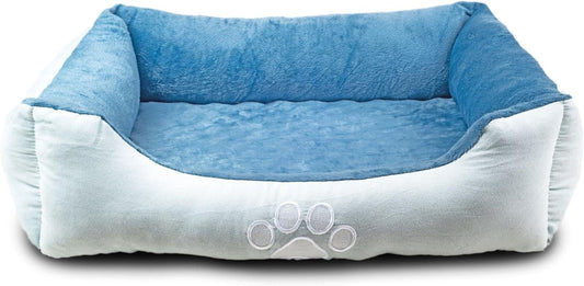 Orthopedic Rectangle Bolster Pet Bed, Medium 25x21 Inches, Blue with Orthopedic Insert by