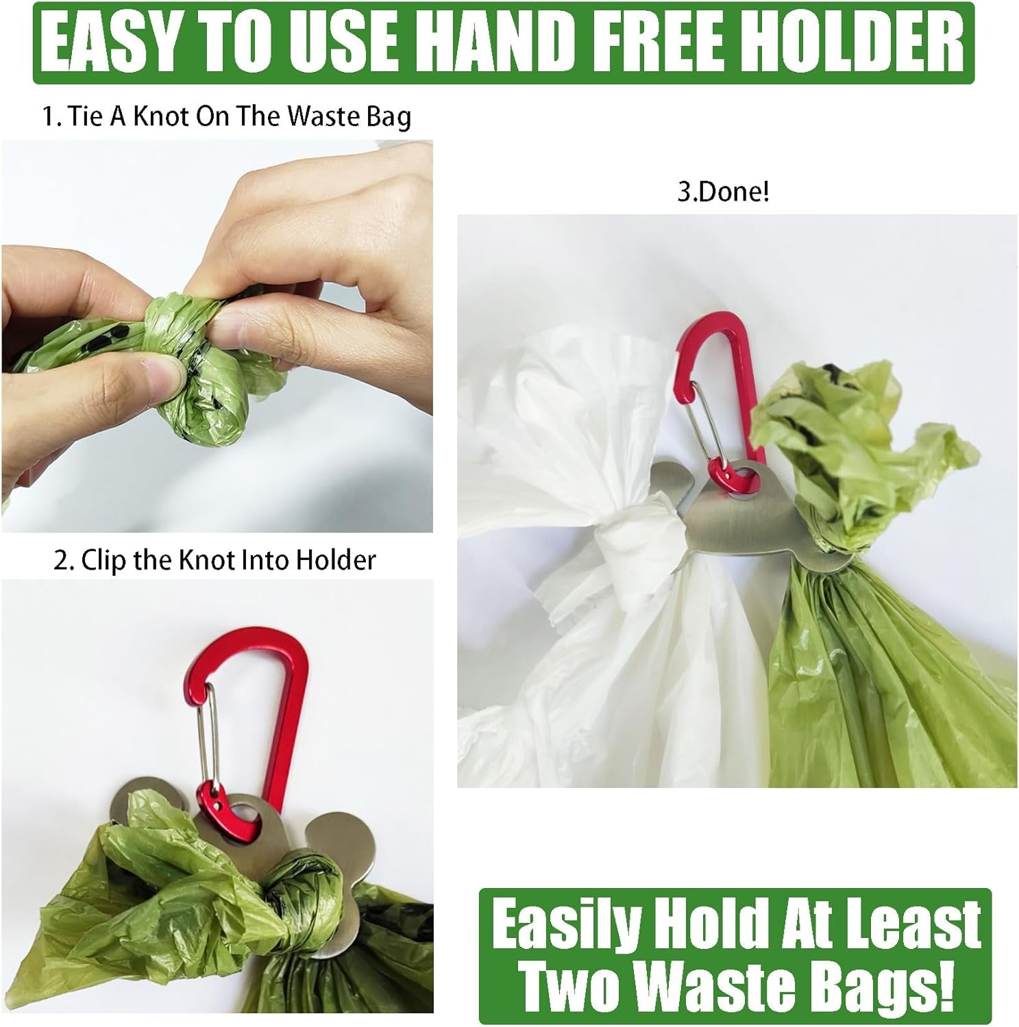 2-Pack Dog Waste Bag Holder and Carrier, Hands-Free Poop Bag Organizer
