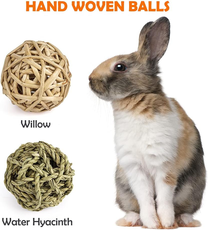 Natural Timothy Hay Chew Toys for Rabbits, Guinea Pigs, Hamsters, Chinchillas, and Rats - Handmade Apple Wood Sticks for Dental Health and Treats