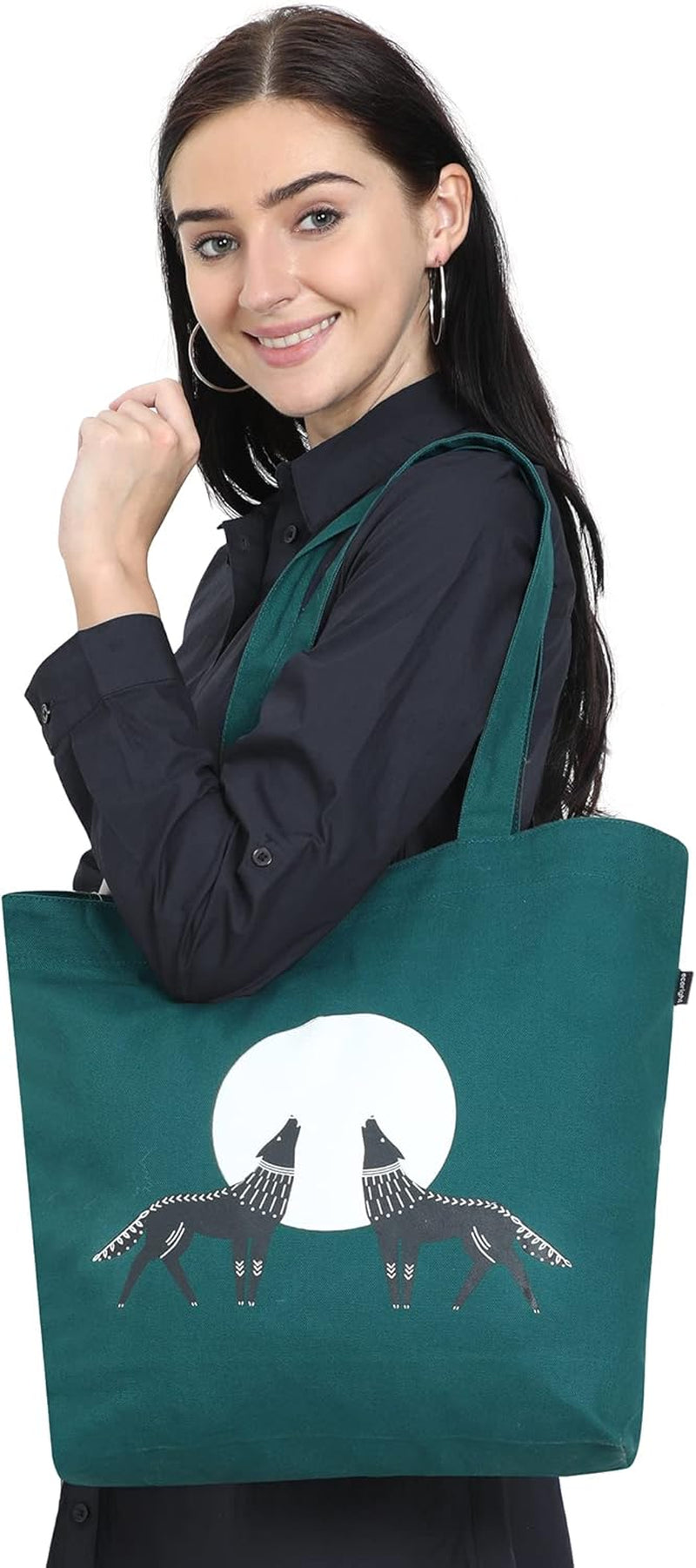 Women's Large Aesthetic Canvas Tote Bag with Zipper and Pocket for Yoga, Work, and Beach Use