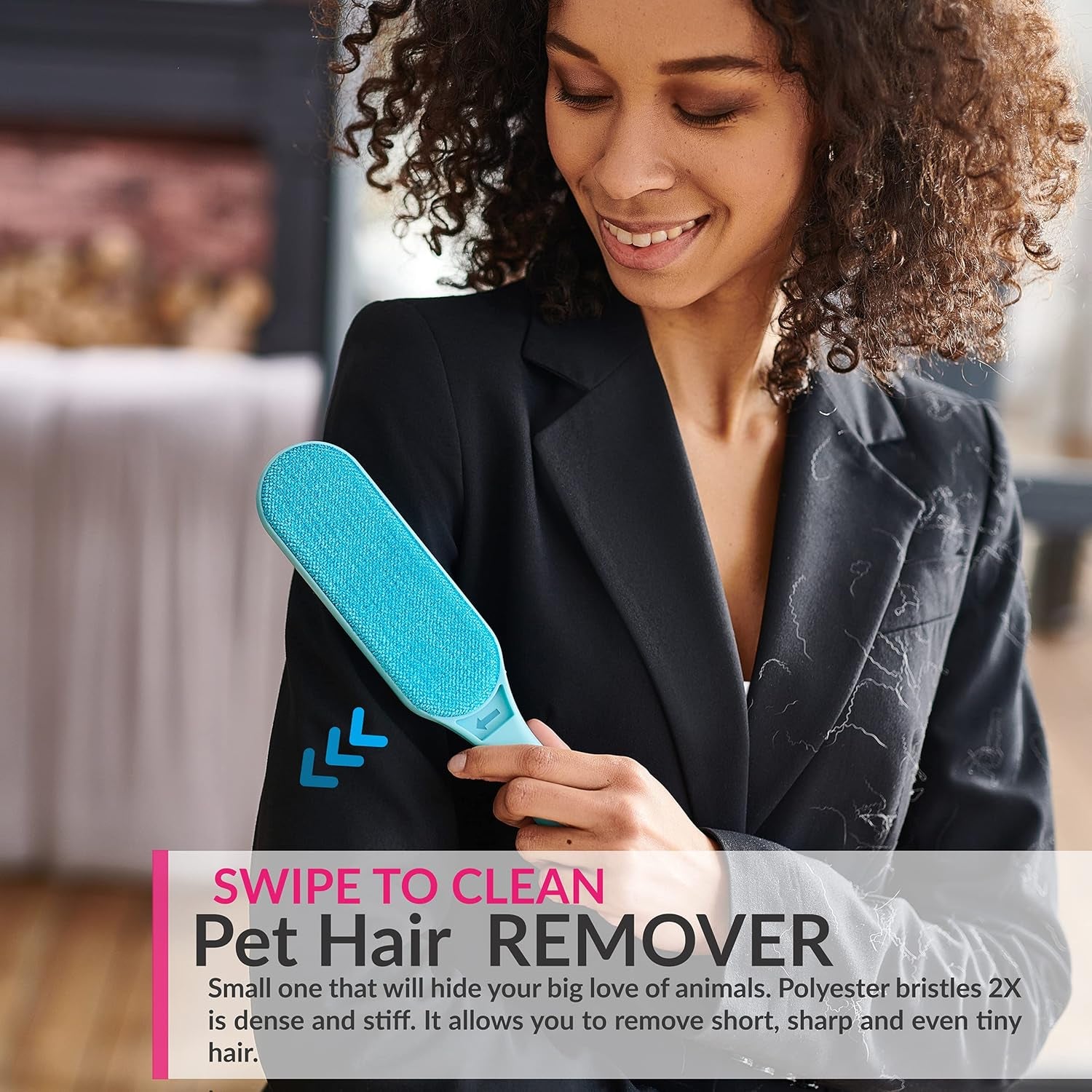 Blue Double-Sided Self-Cleaning Pet Hair Remover for Furniture, Clothing, Car Seats, Carpets, and Pet Beds - Effective Dog and Cat Fur and Lint Brush