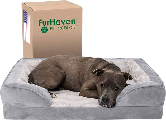 Orthopedic Foam Dog Bed with Washable Velvet Cover - Granite Gray, Large (for dogs up to 55 lbs)
