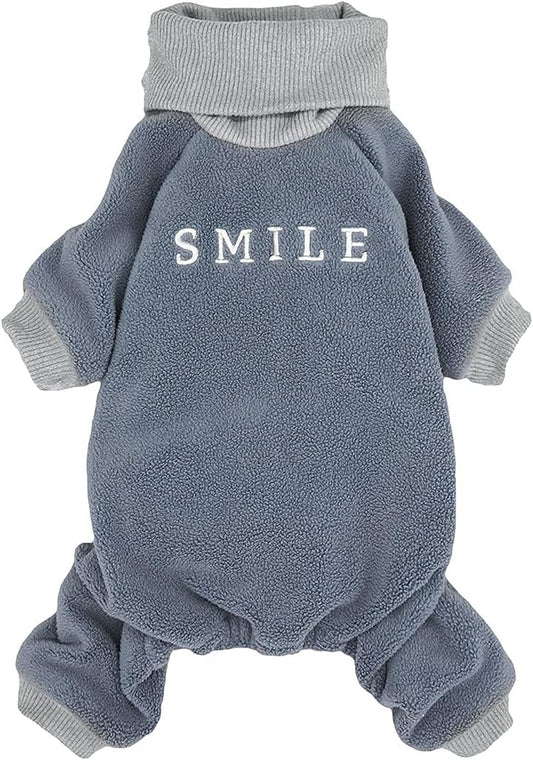 Embroidered Thermal Fleece Turtleneck Pajamas for Dogs and Cats - Blue, Small