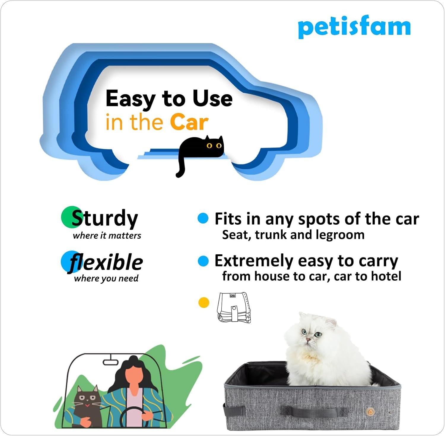 Portable Cat Travel Litter Box with Zipped Lid for Odor Control and Leak Prevention - Convenient for Car, Hotel, and Airplane Use (Large, Grey)