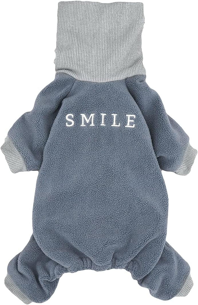 Embroidered Thermal Fleece Turtleneck Pajamas for Dogs and Cats - Blue, Small