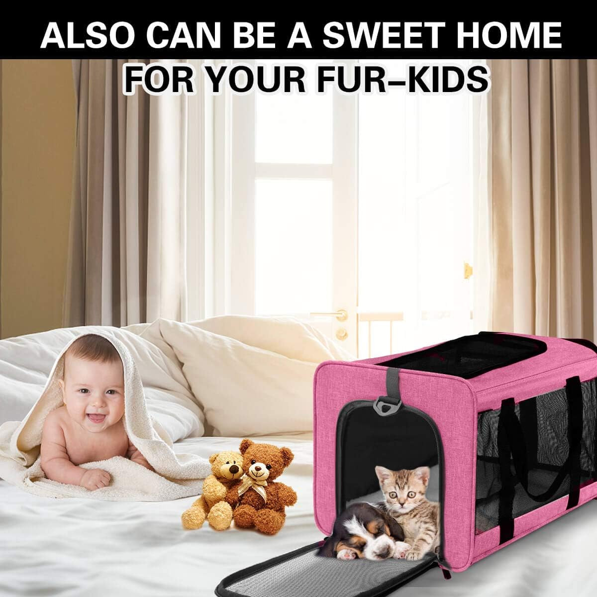 Large Soft-Sided Pet Carrier for Dogs and Cats up to 25 lbs - Collapsible Travel Carrier in Rose