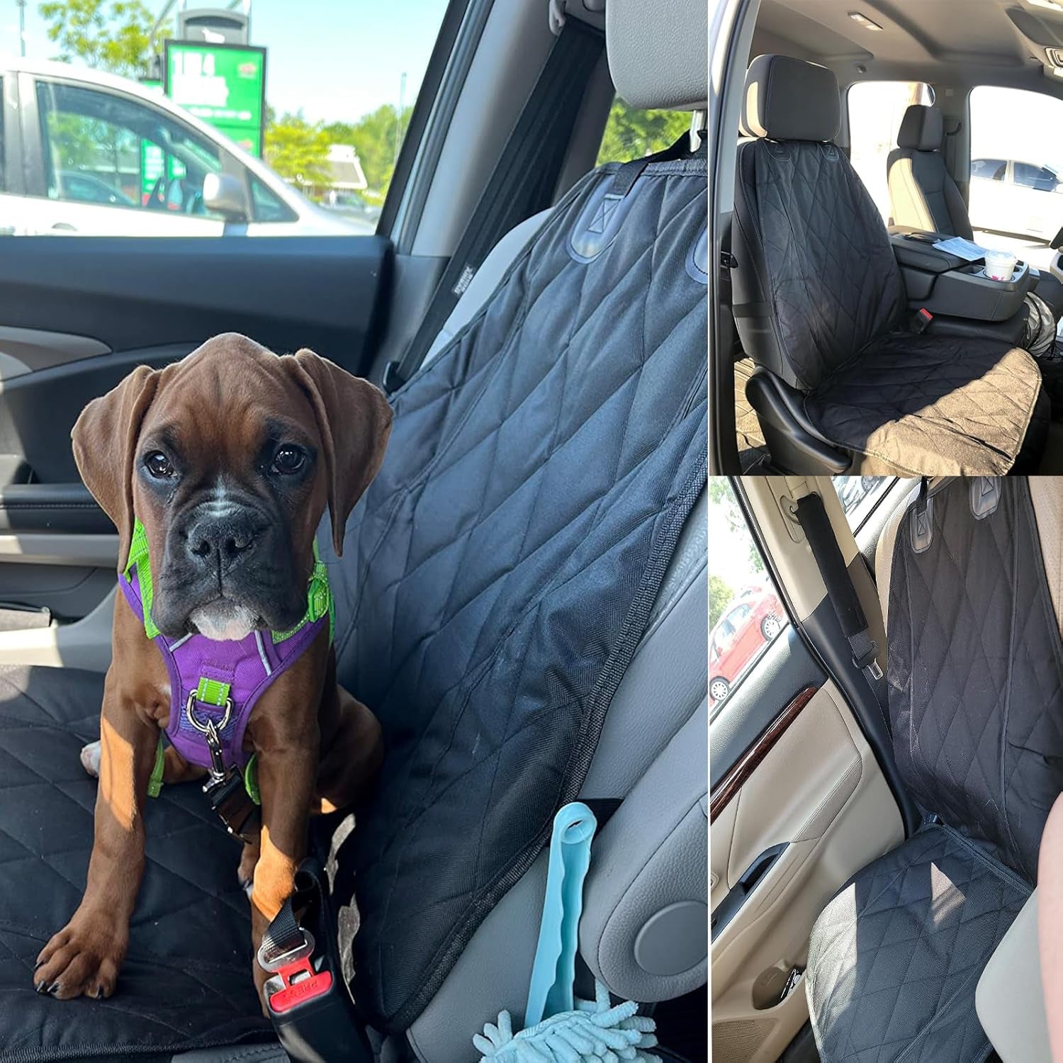 Heavy-Duty Waterproof Dog Seat Cover for Cars, Trucks, and SUVs - Durable 600D Fabric with Nonslip Backing and Side Flaps, Scratchproof Design for Front Seats