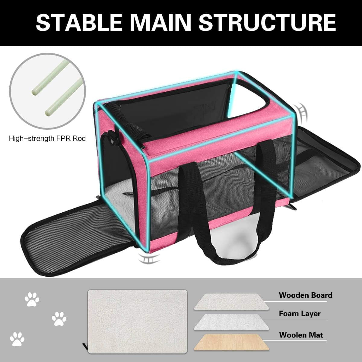 Large Soft-Sided Pet Carrier for Dogs and Cats up to 25 lbs - Collapsible Travel Carrier in Rose