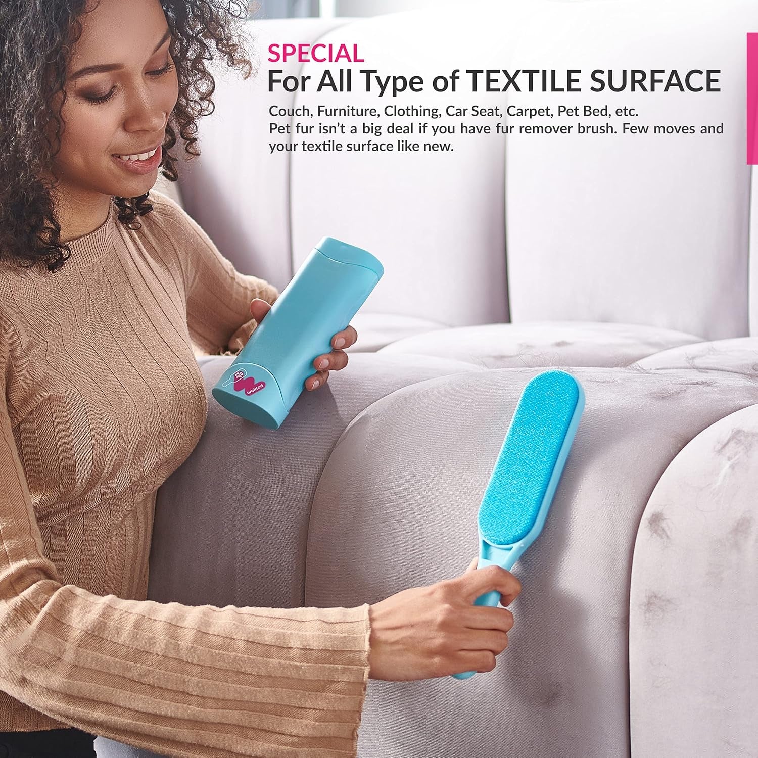 Blue Double-Sided Self-Cleaning Pet Hair Remover for Furniture, Clothing, Car Seats, Carpets, and Pet Beds - Effective Dog and Cat Fur and Lint Brush
