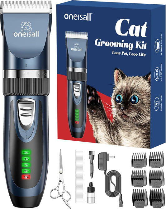 Professional Cordless Cat Clippers for Matted and Long Hair, 2-Speed Grooming Kit for Cats and Small Dogs (Blue)