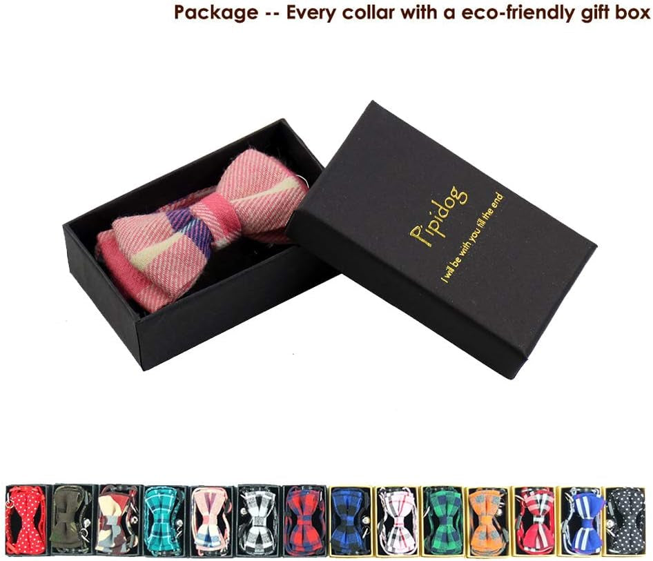 Adjustable Breakaway Cat Collar with Bell and Bow Tie, Pink Plaid Design for Kittens (6.8-10.8 inches)