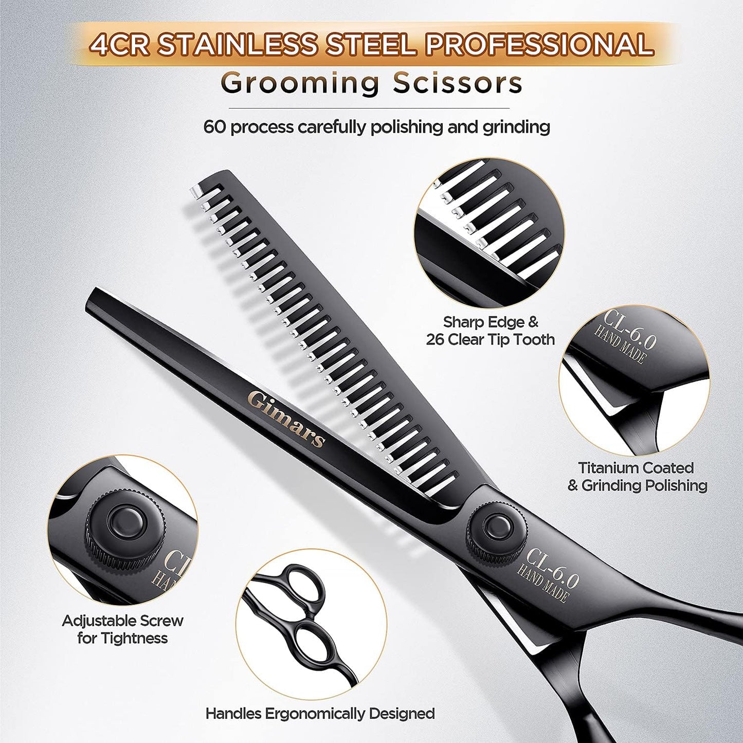 7-Inch Professional 6-in-1 Grooming Scissors for Dogs, Cats, and Other Animals - Heavy Duty Titanium Coated Stainless Steel with Safety Round Tip