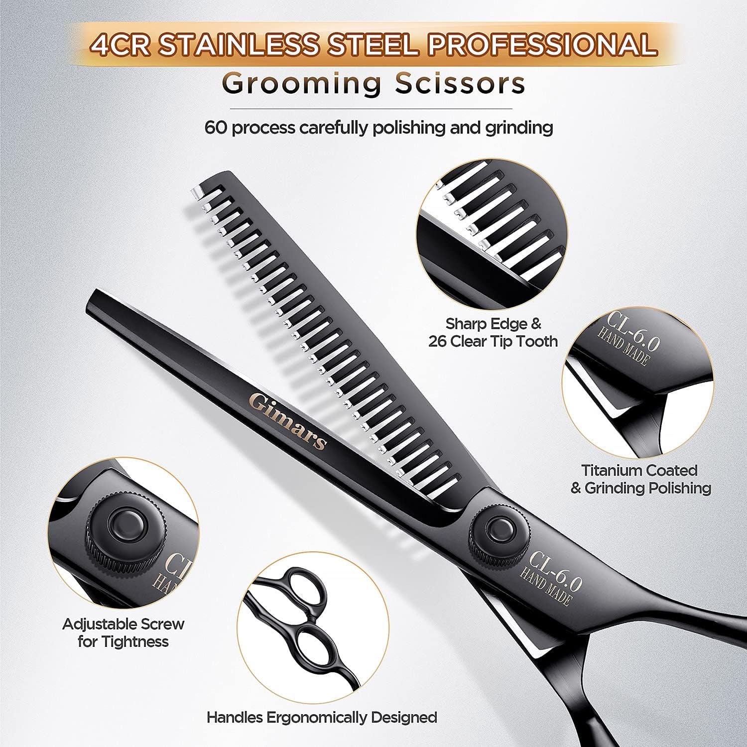 7-Inch Professional 6-in-1 Grooming Scissors for Dogs, Cats, and Other Animals - Heavy Duty Titanium Coated Stainless Steel with Safety Round Tip