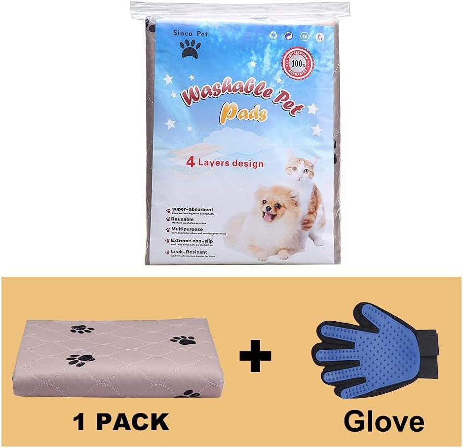 Washable Dog Pee Pads with Puppy Grooming Gloves - Reusable Waterproof Training Pads for Large Dogs and Whelping Needs