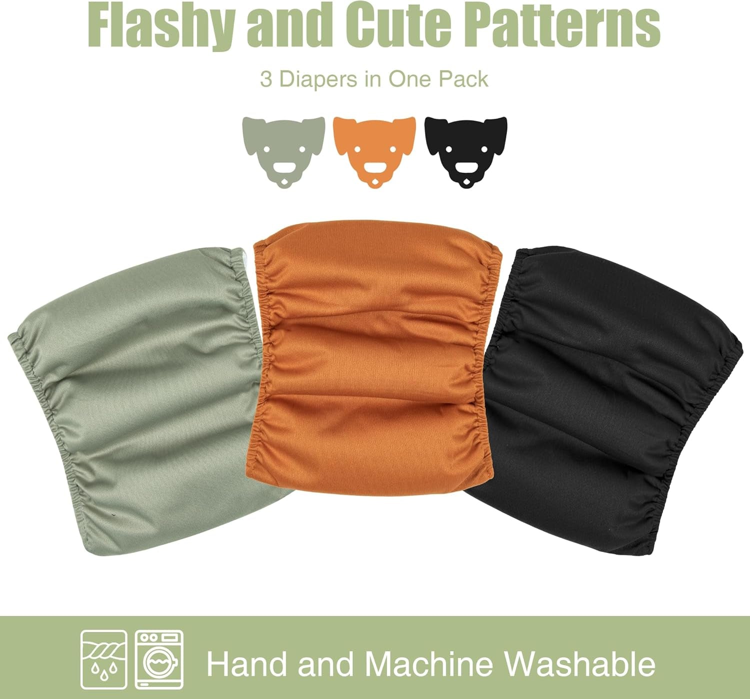 Reusable Male Dog Diapers - Set of 3 Washable Belly Wraps (Small - 11" to 14" Waist)