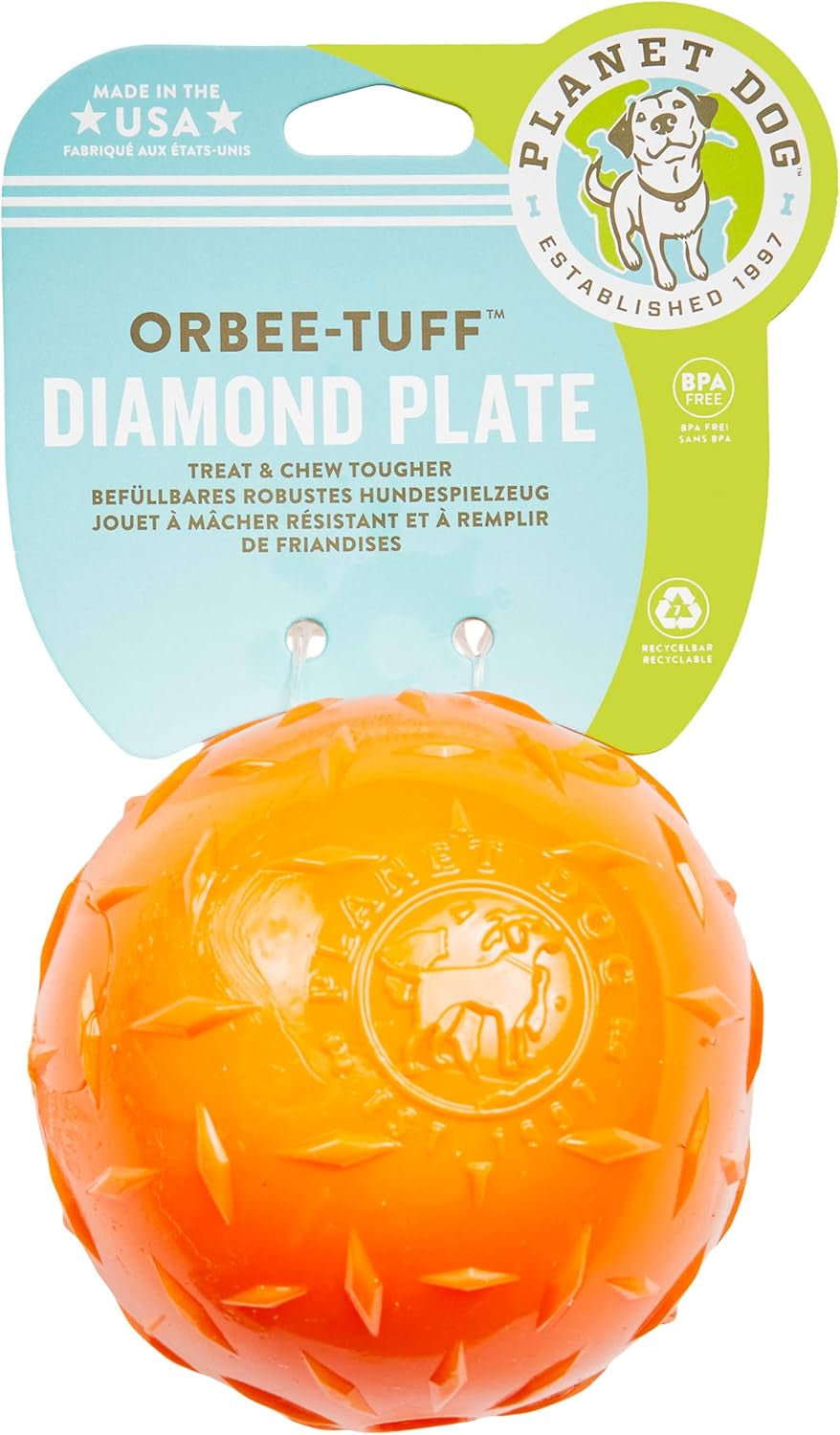 Planet Dog Orbee-Tuff Diamond Plate Orange Large Treat-Dispensing Dog Toy