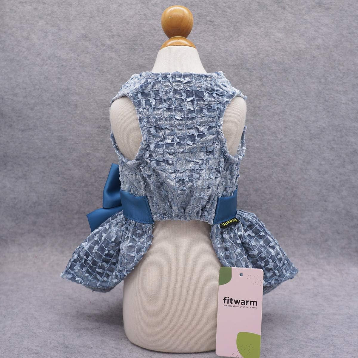Embroidered Dog Dress - Elegant Puppy Prom Gown and Cat Birthday Party Attire in Blue, Medium Size