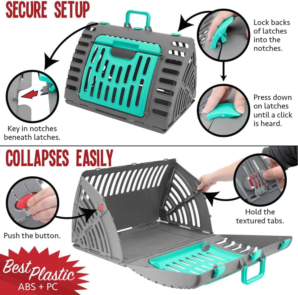 Sport Pet Designs Collapsible Travel Cat Carrier with Waterproof Bed and Front Door Access