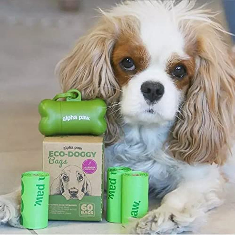 Eco-Friendly Dog Waste Bags with Portable Dispenser - 60 Biodegradable and Odor-Blocking Lavender-Scented Poop Bags - Compostable Puppy Accessories