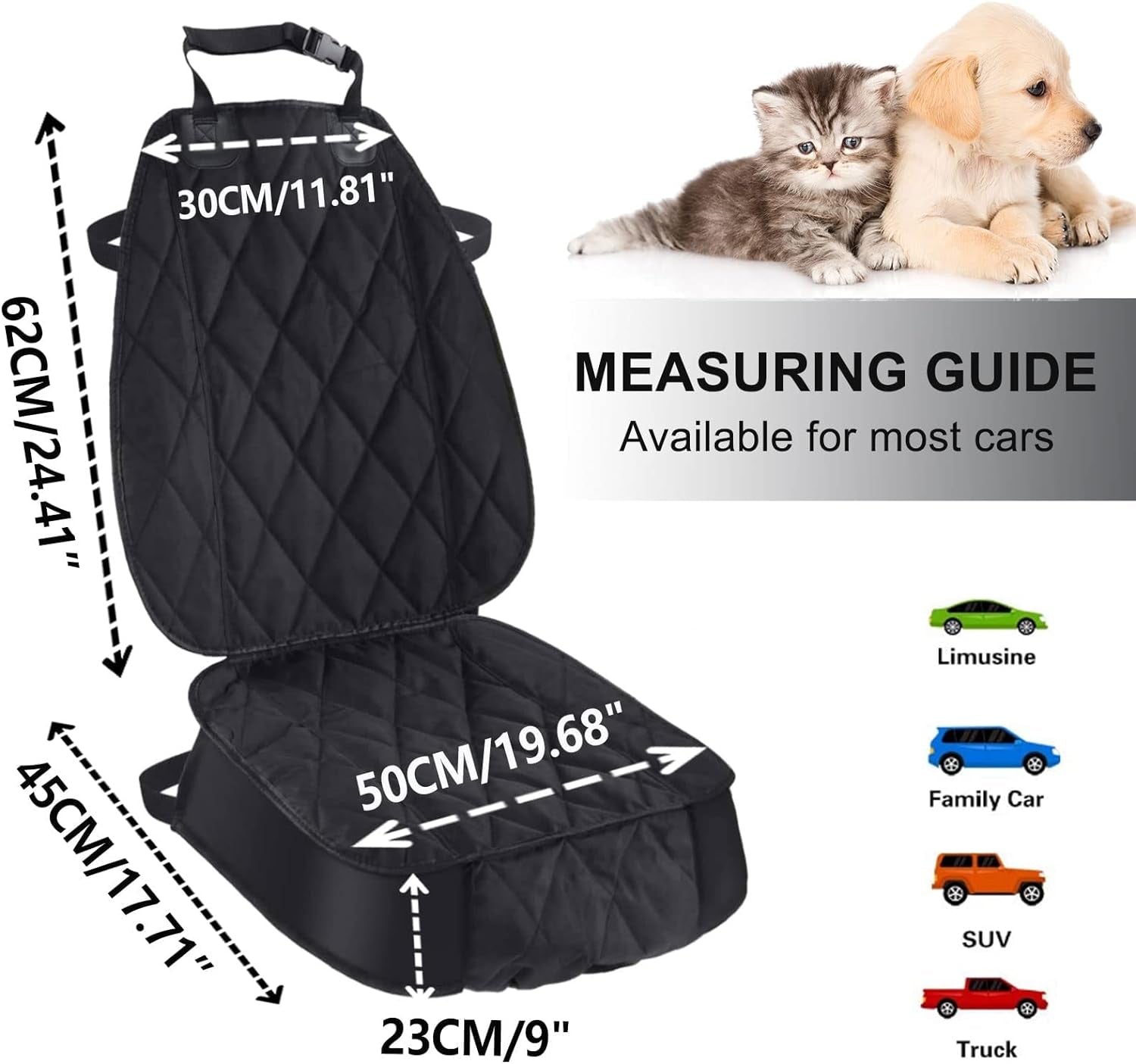 Heavy-Duty Waterproof Dog Seat Cover for Cars, Trucks, and SUVs - Durable 600D Fabric with Nonslip Backing and Side Flaps, Scratchproof Design for Front Seats