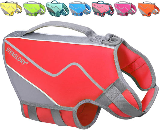 Lightweight Neoprene Dog Life Vest for Swimming and Boating, Buoyant Dog Life Jacket with Handle, Medium, Red