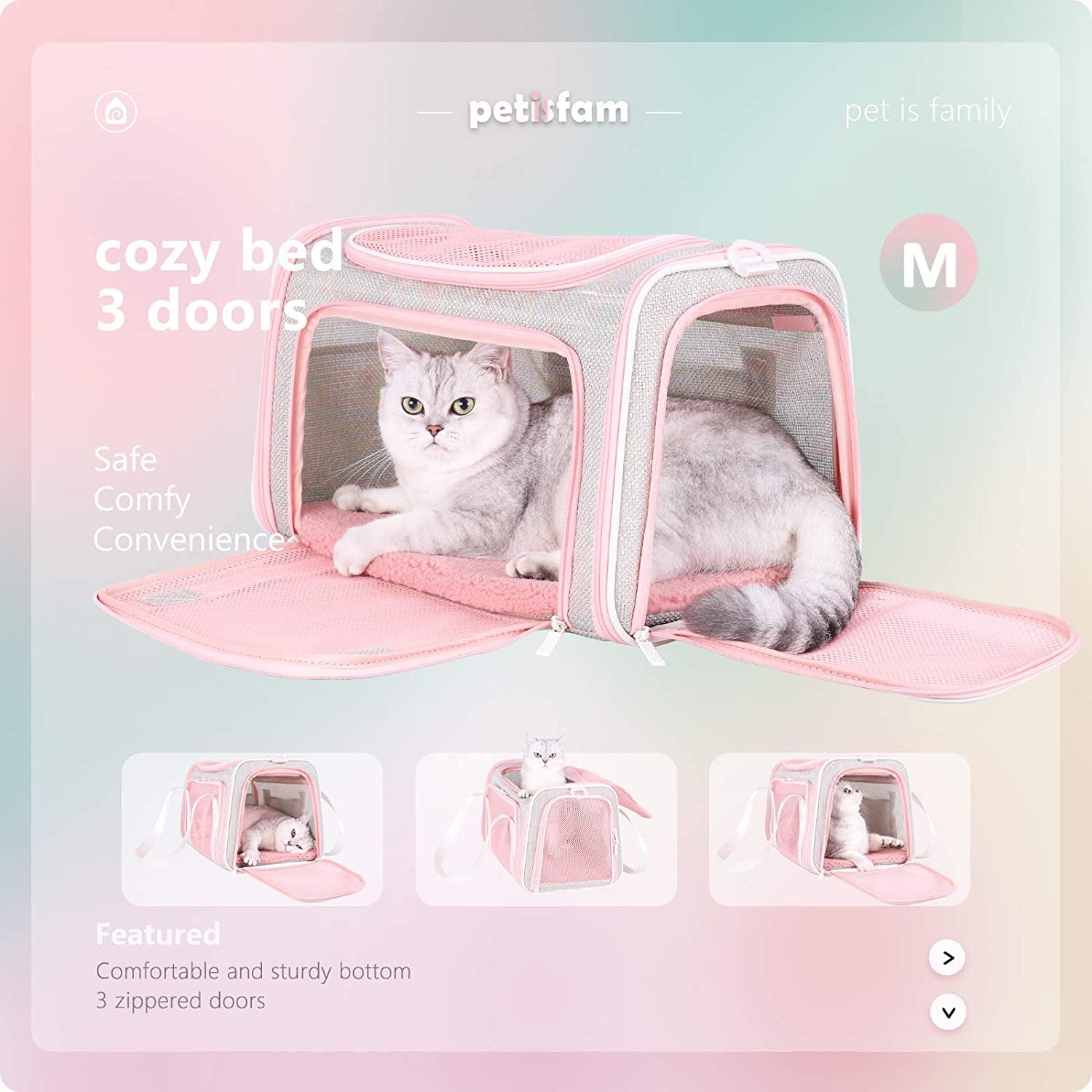 Soft and Stylish Travel Carrier Bag for Medium Cats, Kittens, and Puppies in Fantasy Pink, Size M