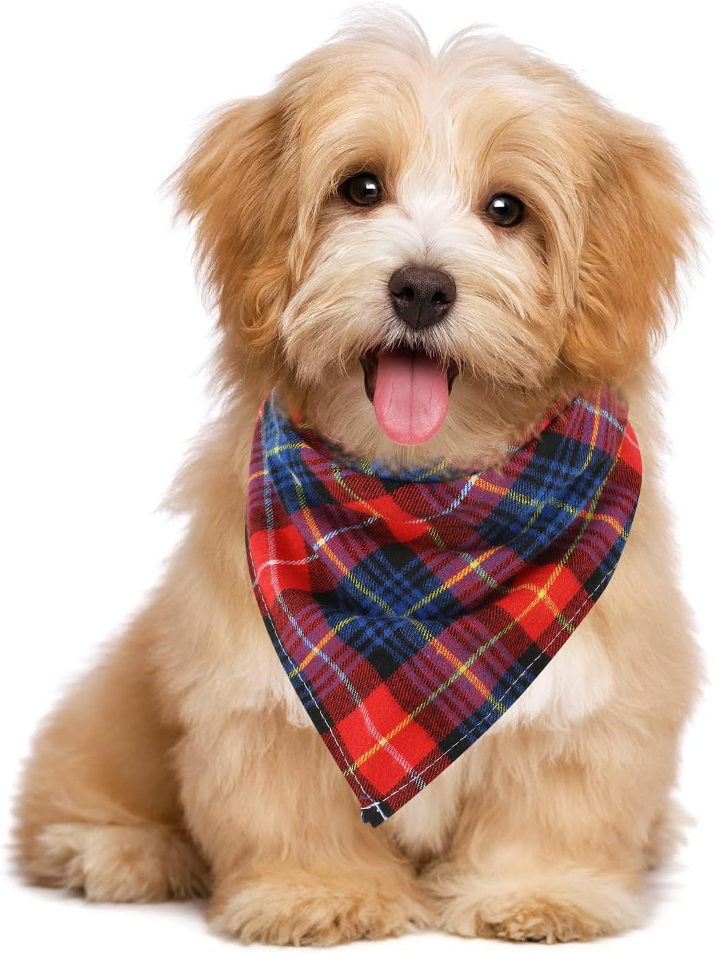 12-Piece Adjustable Plaid Dog Bandana Set - Triangle Bibs for Small to Medium Pets (Buffalo Plaid Design)