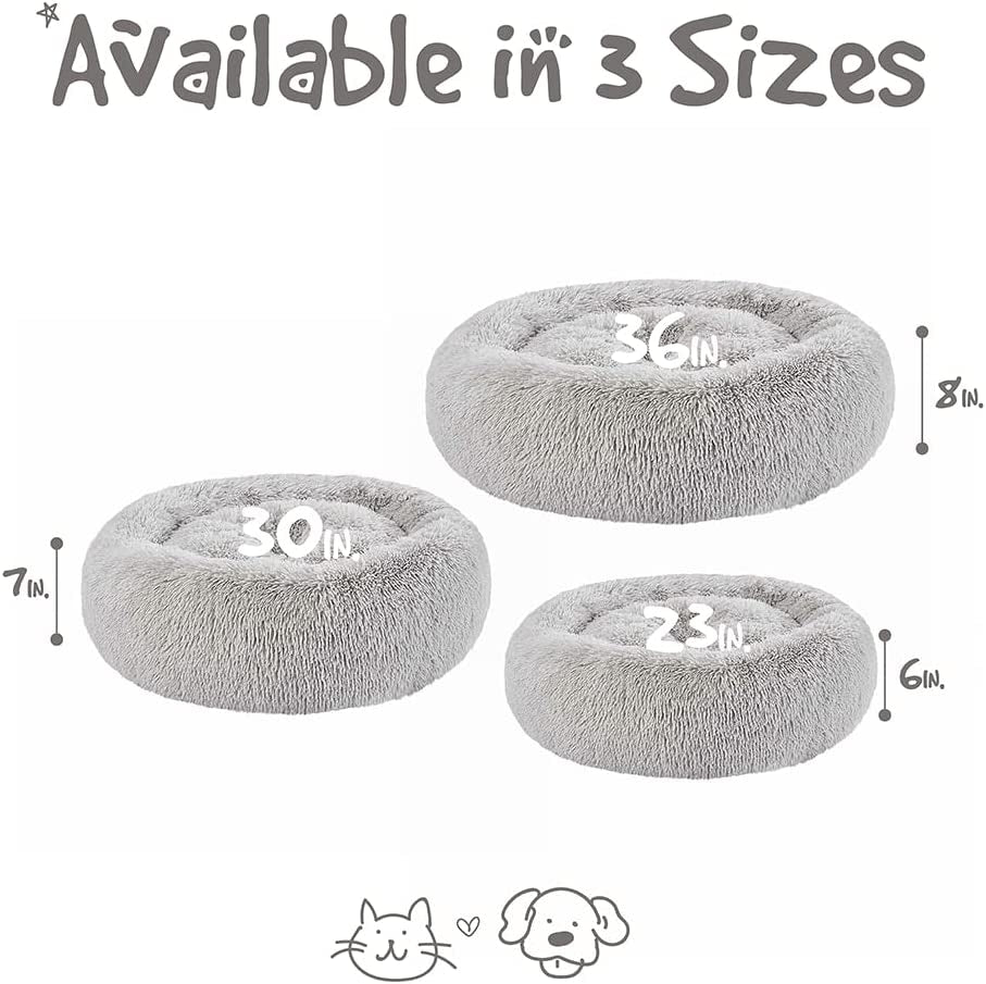 Large Dog Faux Fur Calming Sofa Bed - Soft & Plush Anti-Anxiety Pet Couch, Machine Washable with Non-Slip Bottom, 36"x36"x8", Grey