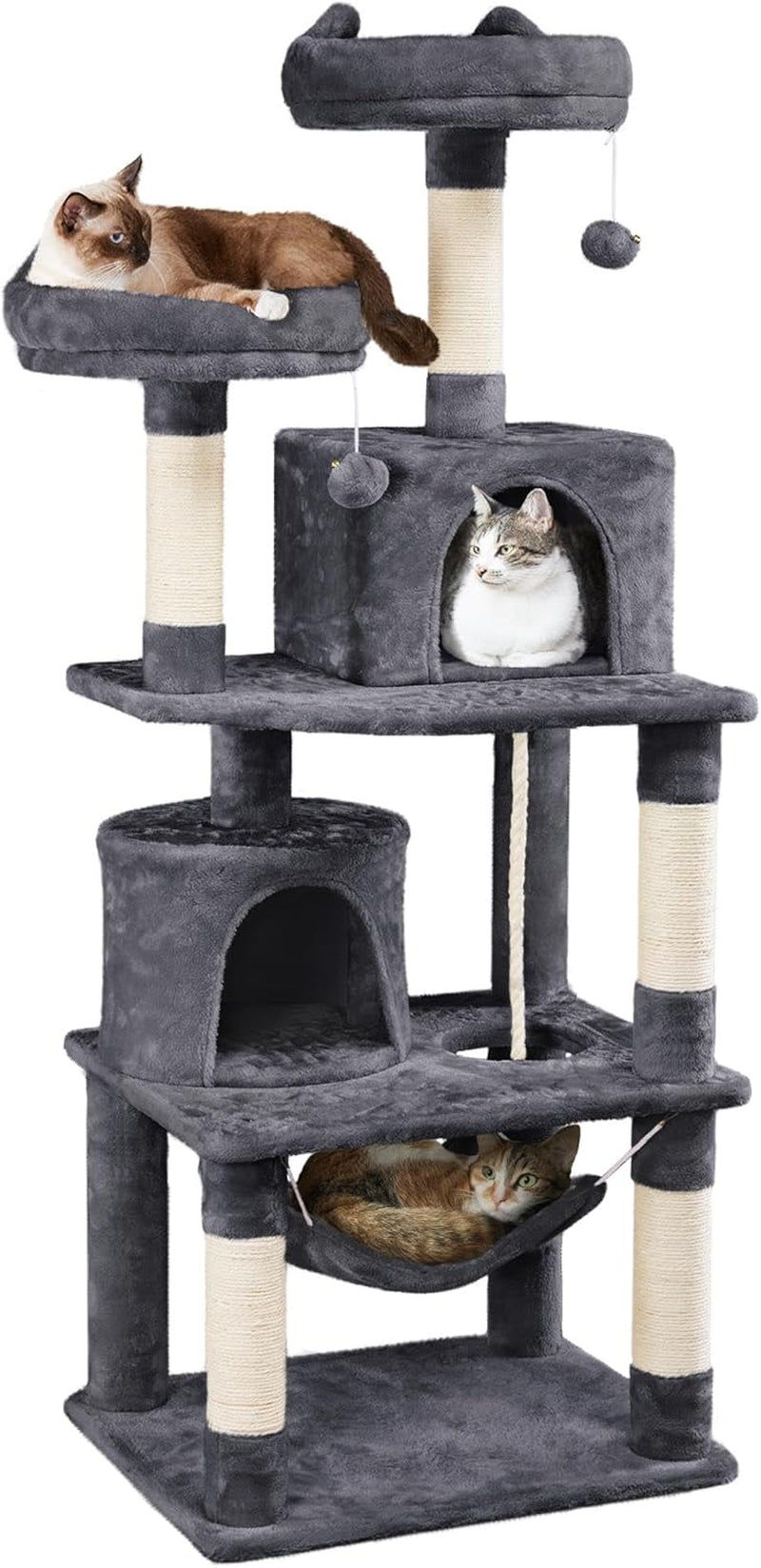 62.5-Inch Cat Tree Tower with Platform, Hammock, and Scratching Posts - Plush Perch Indoor Activity and Relaxation for Kittens, Dark Gray