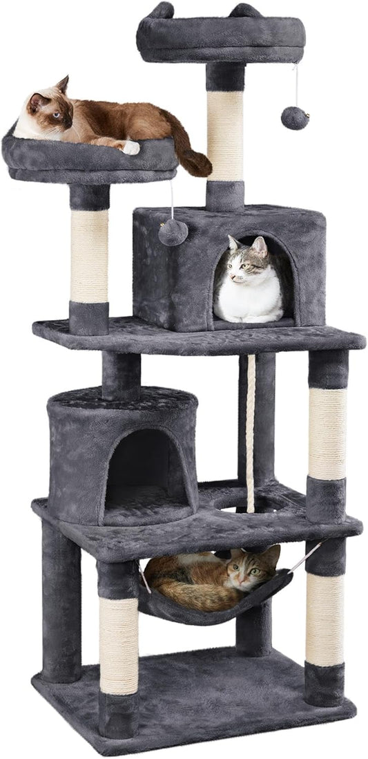 62.5-Inch Cat Tree Tower with Platform, Hammock, and Scratching Posts - Plush Perch Indoor Activity and Relaxation for Kittens, Dark Gray