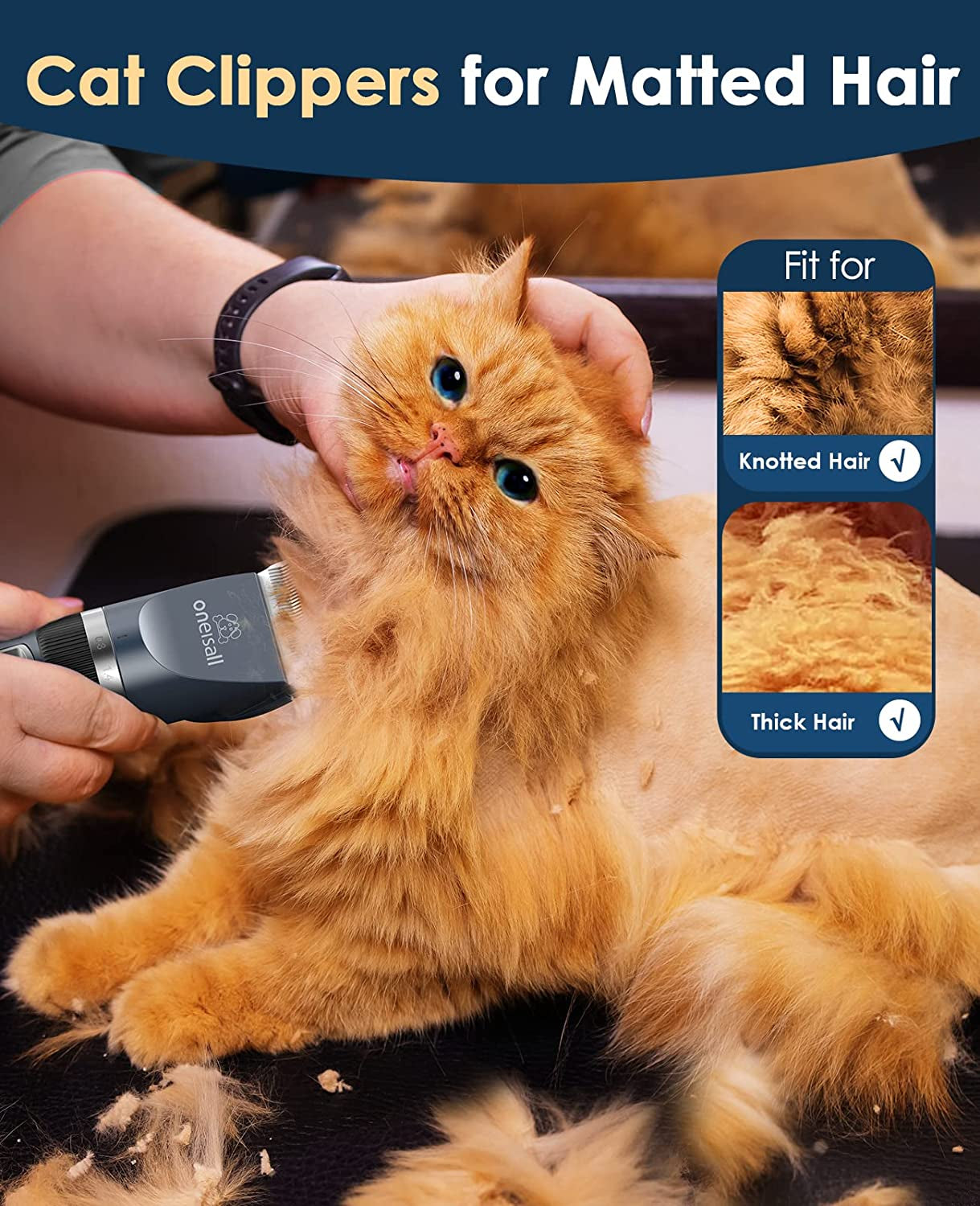 Professional Cordless Cat Clippers for Matted and Long Hair, 2-Speed Grooming Kit for Cats and Small Dogs (Blue)